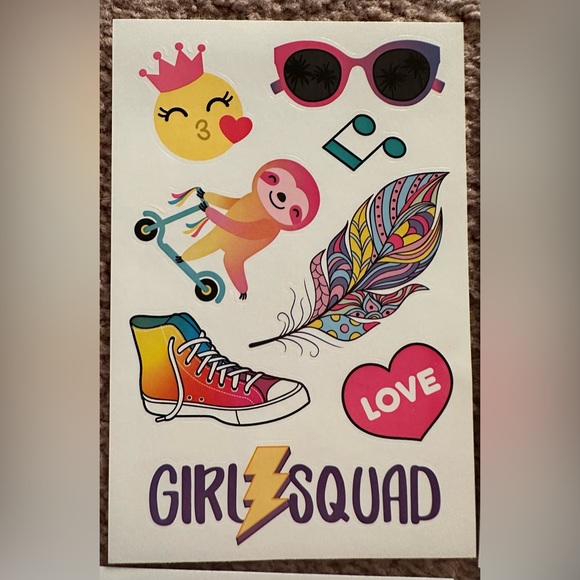 Justice Girls 15 Sticker Sheets - Sloth Unicorn Emoji Llama Hedgehog Corgi Panda - Picture 2 of 16